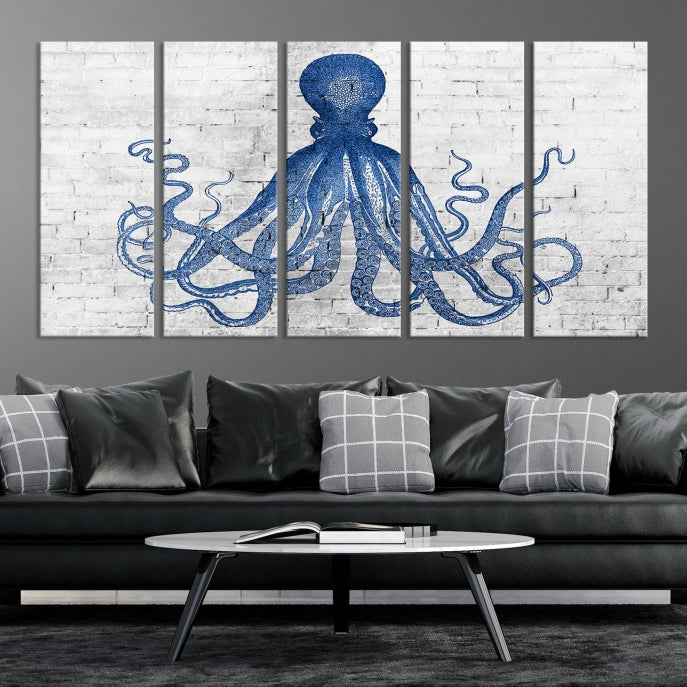 Octopus with Brick Wall Background Large Canvas Art Print for Living Room Decor