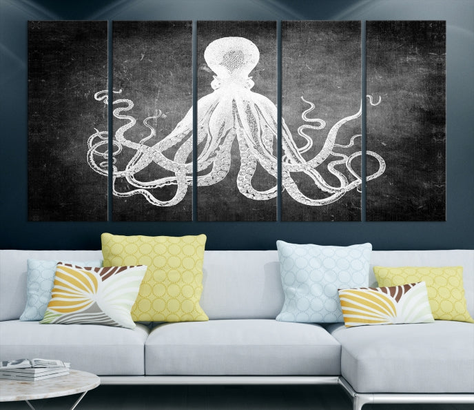 Black and White Octopus Art Print Canvas Wall Decor Easy to Hang