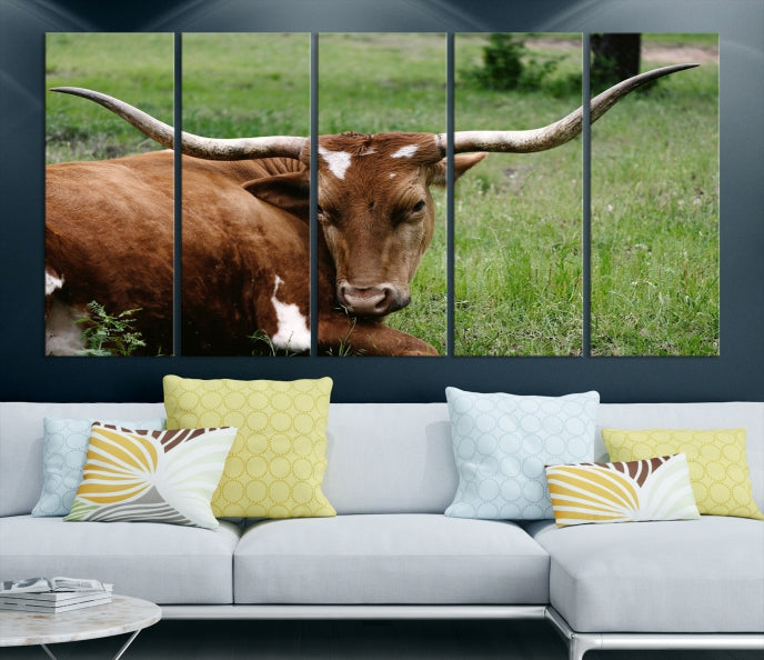 Big Horn Cow Animal Large Wall Art Canvas Print