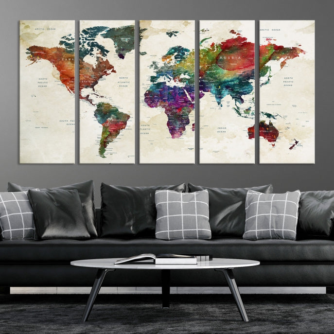 Extra Large Map World Canvas with Wood Frames World Map Print