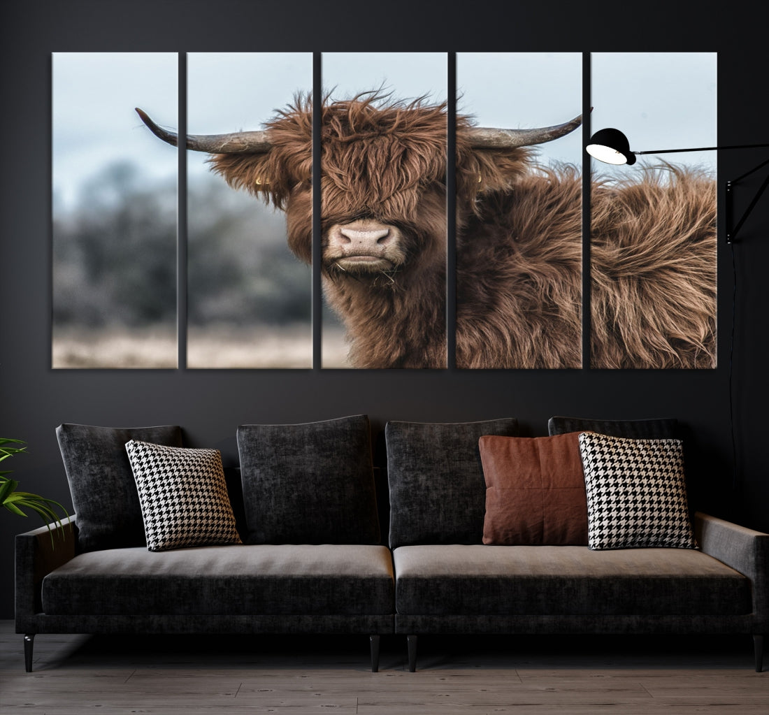 Fluffy Highland Cow Photograph Large Wall Art Canvas Print Cute Animals Picture Wall Decor Artwork for Living Room Farmhouse Printable Art Housewarming Gift Modern Home Art Decor