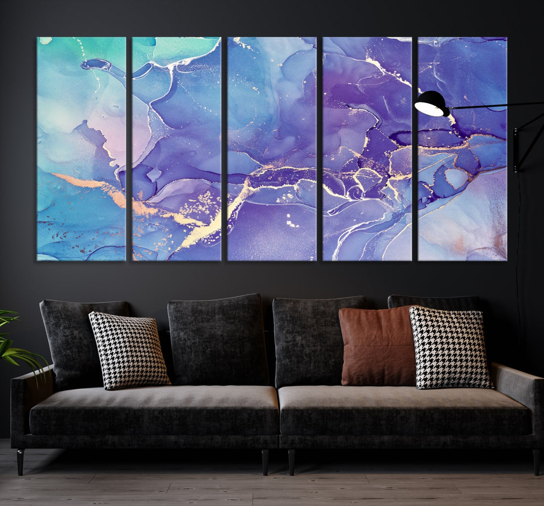Blue and Purple Abstract Painting Modern Canvas Wall Art Print
