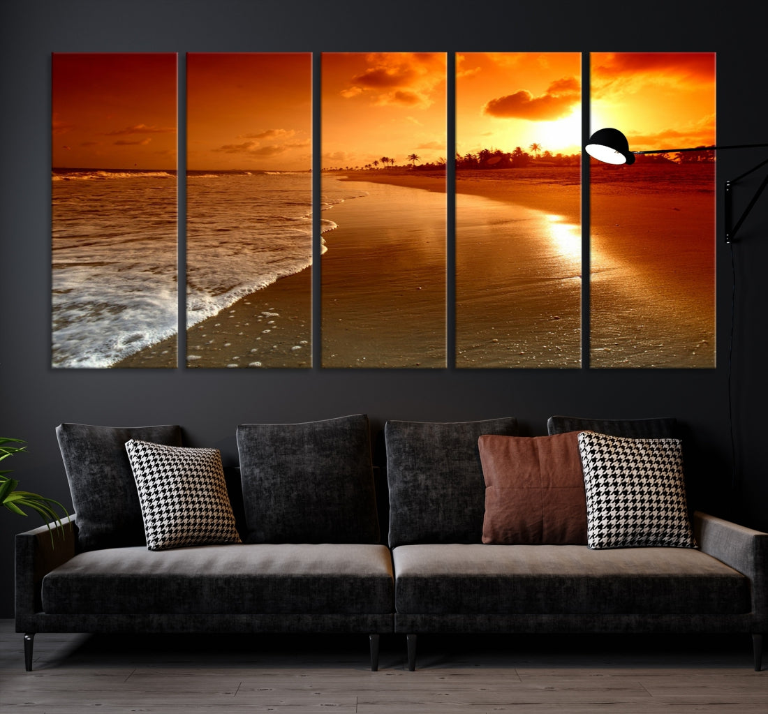 Ocean Beach Canvas Wall Art Beach Canvas, Coastal Sunset Tropical Island Beach Sunset Artwork Print