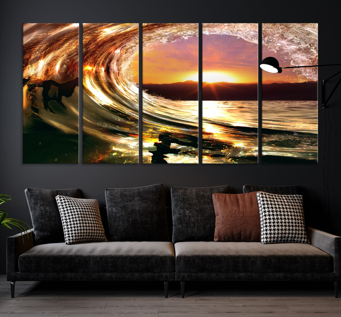 Ocean Waves Crash Under Radiant Sun Wall Art Canvas Print