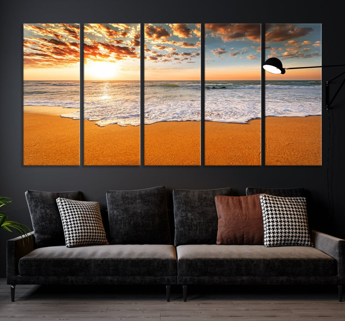 Breathtakingly Beautiful Ocean Sunset on Sandy Beach Extra Large Wall Art Canvas Print