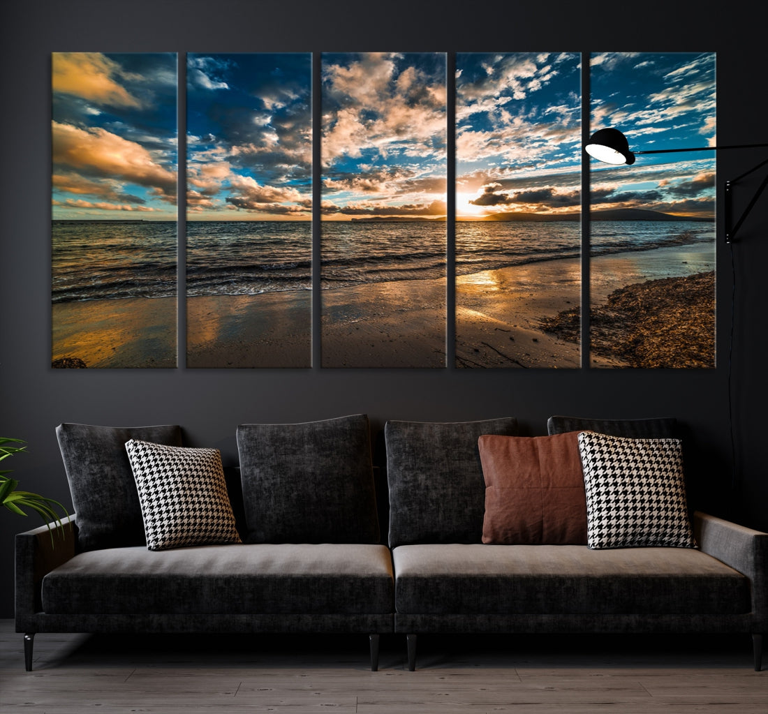 Ocean Beach Wall Art Canvas Print Sunset Artwork Print Coastal Wall Art