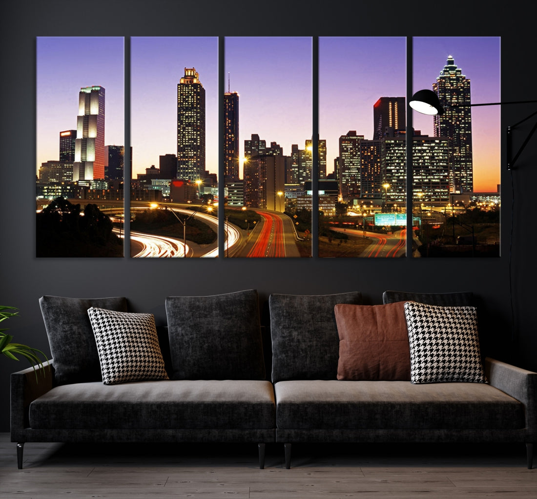 Atlanta City Purple Sunset Skyline Wall Art Cityscape Canvas Print