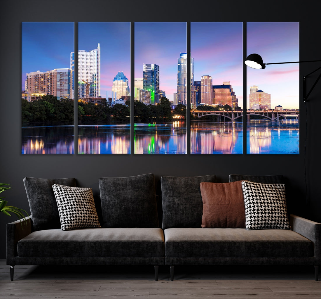 Extra Large Austin City Canvas Print Purple Dusk Skyline Wall Art