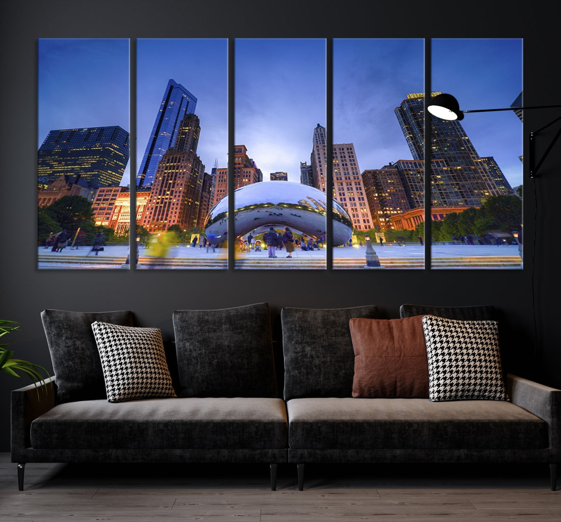 Chicago Night Skyline Wall Art Downtown Cityscape Canvas Picture Print Framed