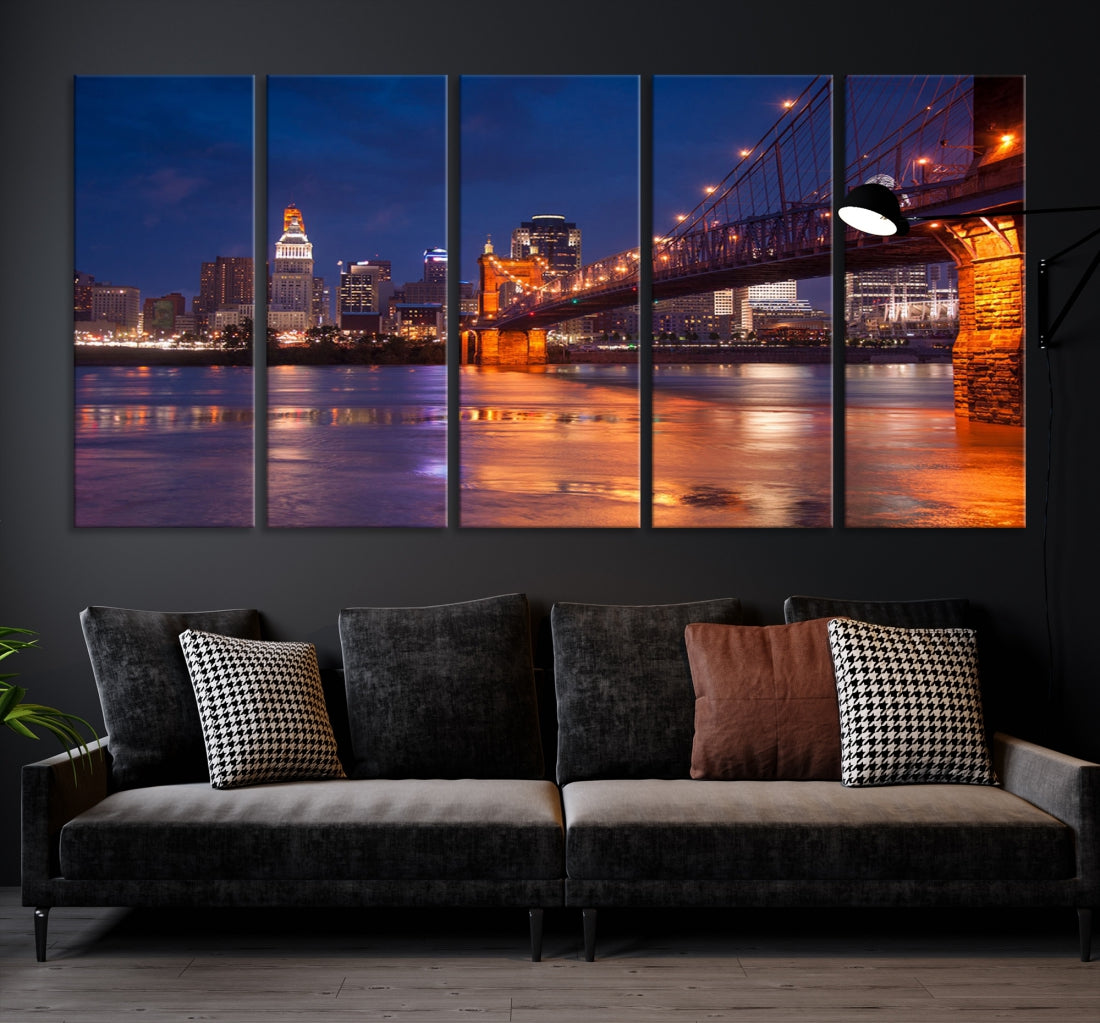 Cincinnati City Bridge Night Lights Canvas Wall Art Cincinnati Print