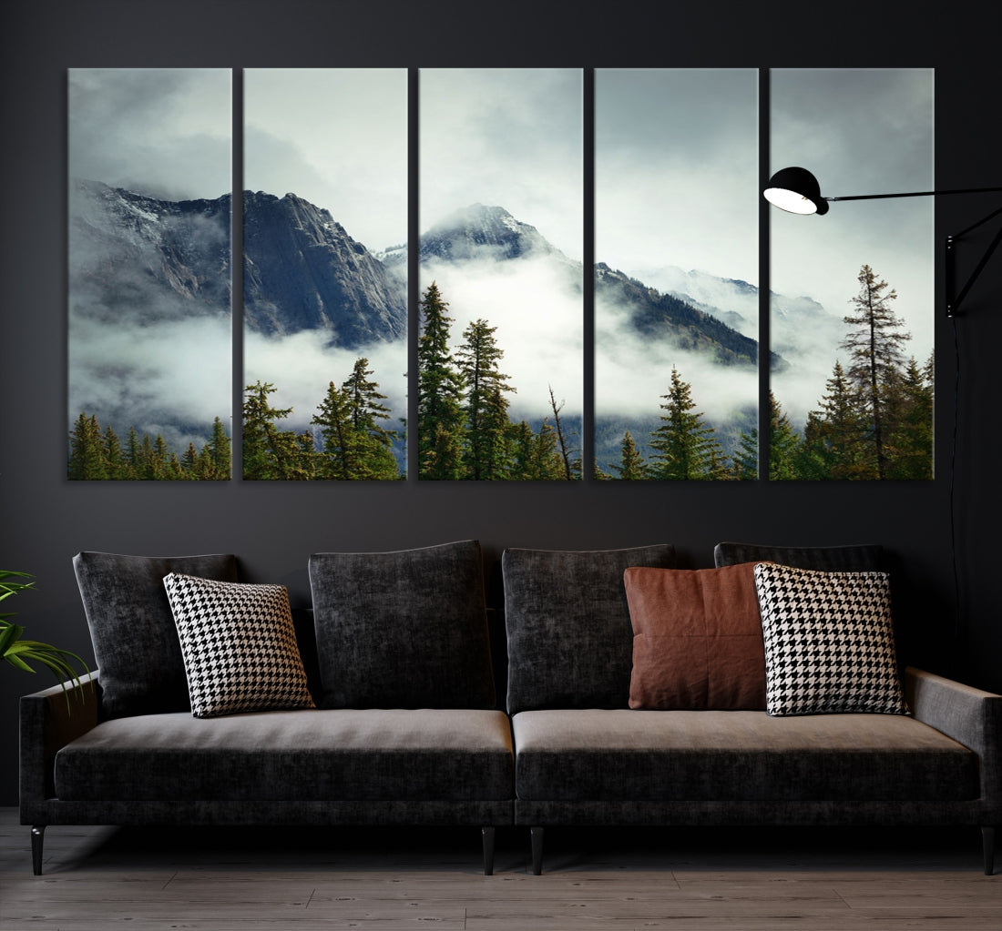 Foggy Nature Landscape Mountain Forest Extra Large Canvas Wall Art Giclee Print