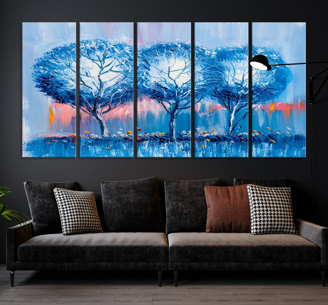 Abstract Blue Trees Oil Painting Printed on Canvas Wall Art Modern Wall Decor