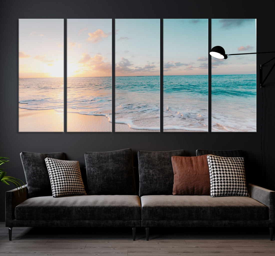 Appealing Sunset on Beach Canvas Wall Art Coastal Ocean Print