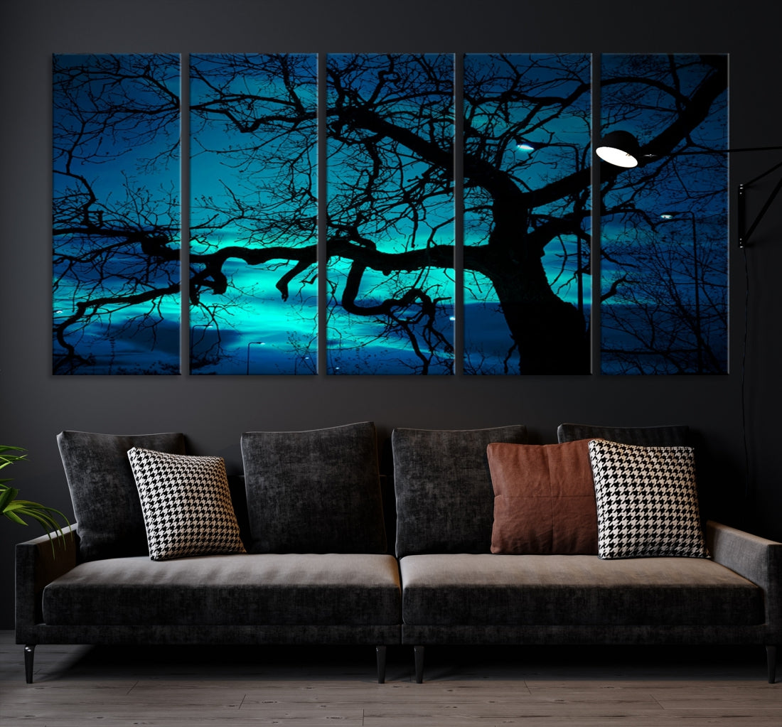 Bare Tree Moonlight Nature Wall Art Large Canvas Print Living Room Decor