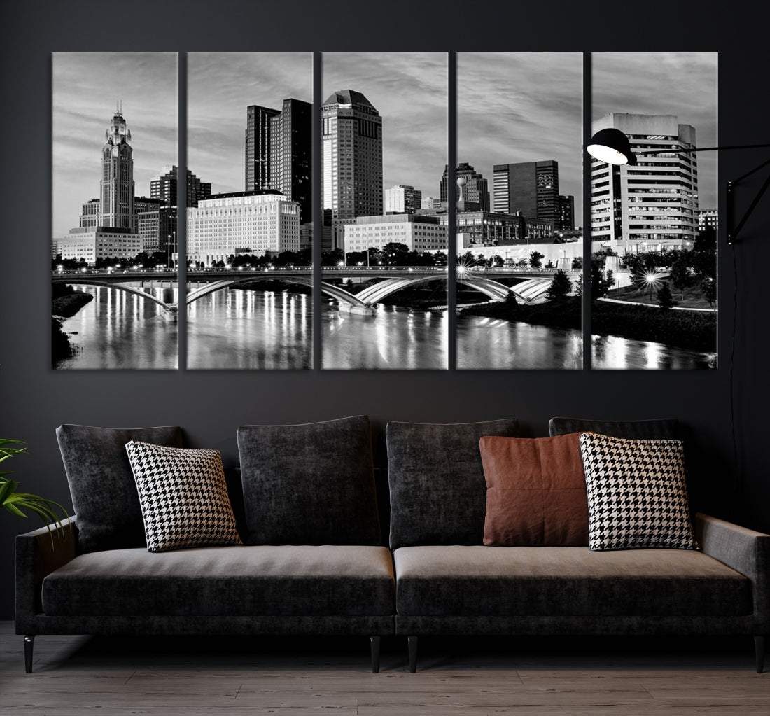 Black and White Columbus City Wall Art Skyline Cityscape Canvas Print