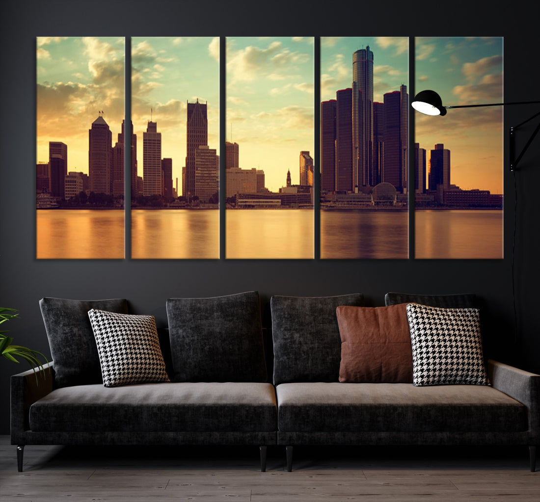 Detroit Downtown Towers Skyline Wall Art Cityscape Canvas Print