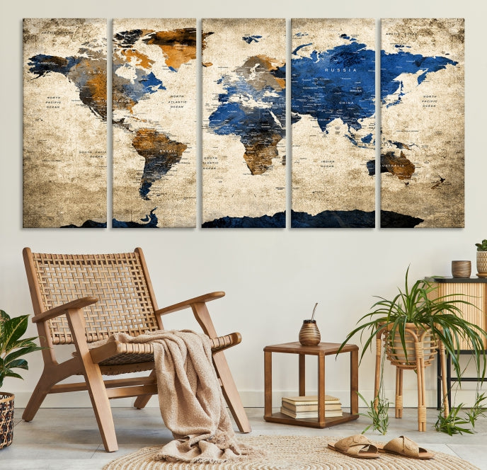 Upgrade Your Decor with a Touch of Grunge & Vintage StyleOur Modern Travel World Map Canvas Print Wall Art