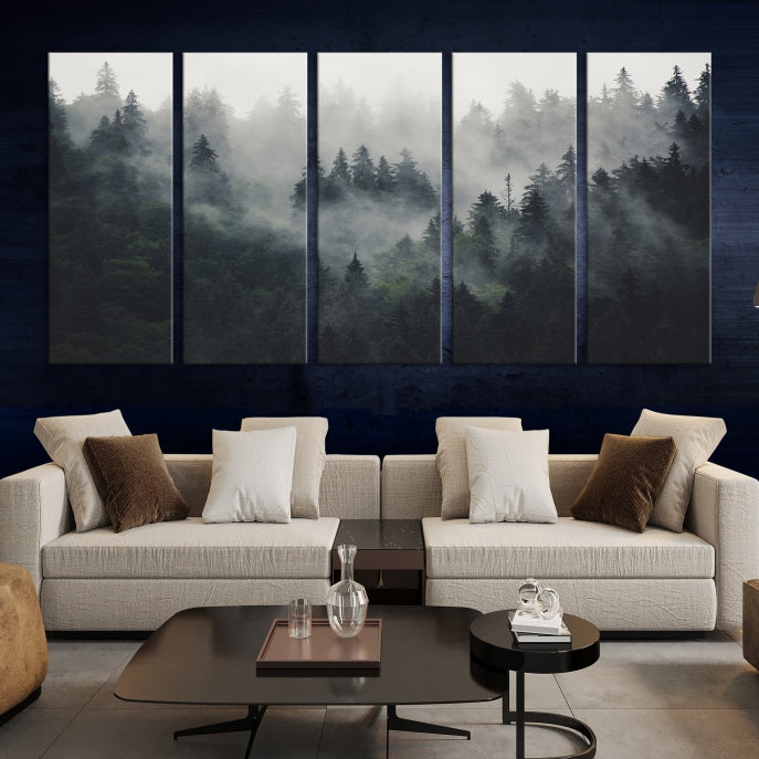 Extra Large Misty Forest Wall Art Foggy Landscape Picture Print on Canvas