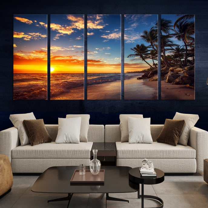 Large Coastal Wall Art Beach at Sunset Canvas Print