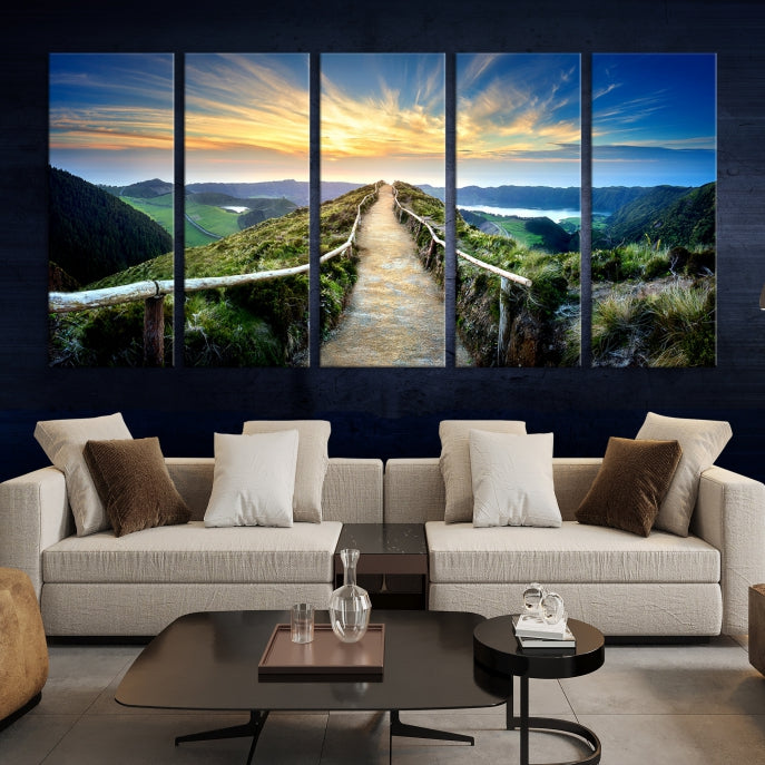 Thrilling Path to Sunset Extra Large Wall Art Mountain Landscape Canvas Print