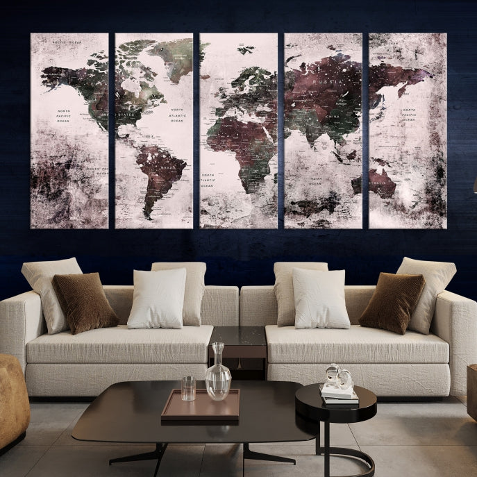 Large Grunge World Map Wall Art Print