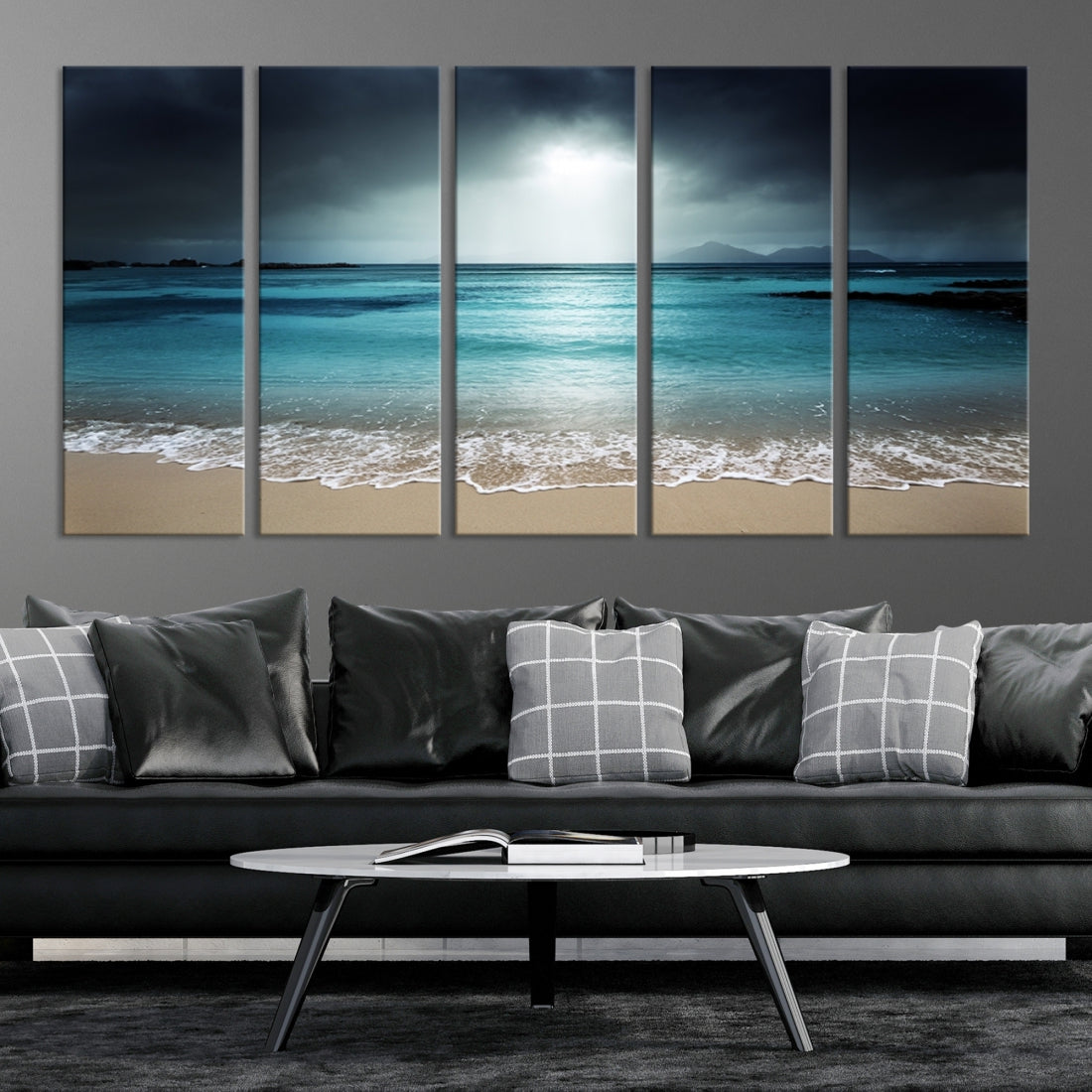 Dark Sky Bright Ocean Beach Large Wall Art Canvas Print