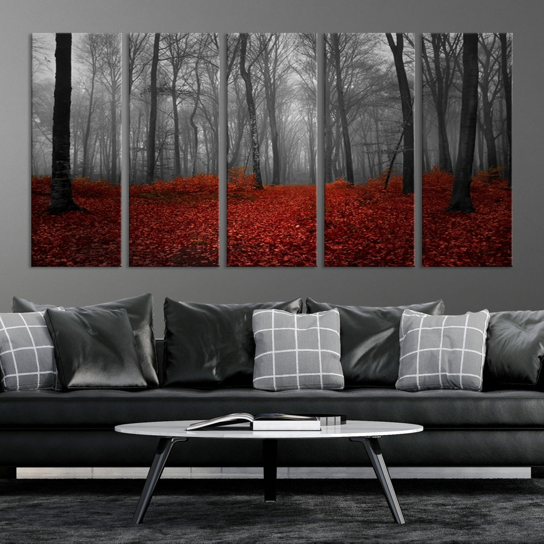 Foggy Forest with Red Leaves Autumn Landscape Giclee Canvas Extra Large Wall Art Print