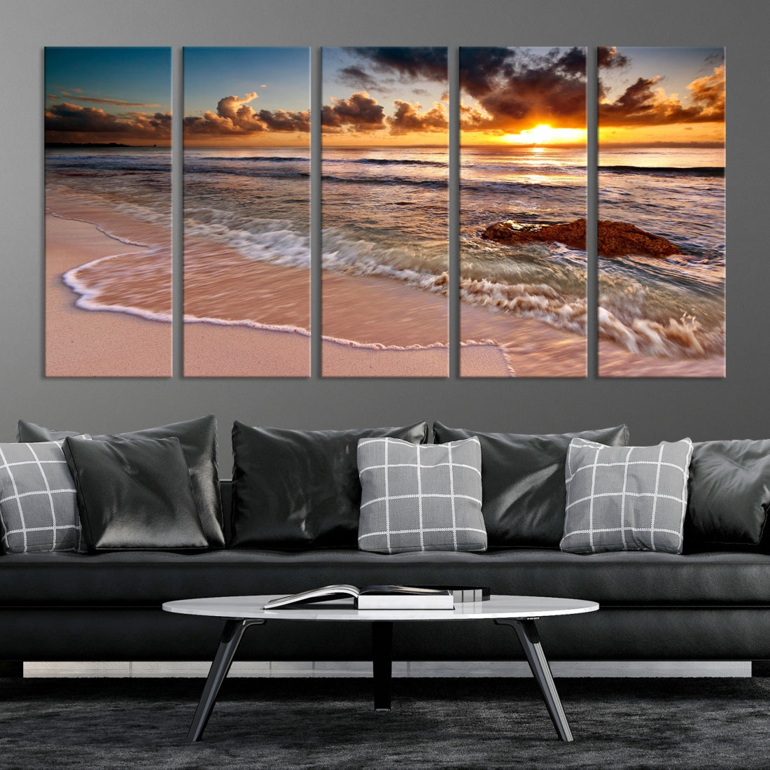 Breathtaking Sunset and Calm Beach Waves Canvas Wall Art Print