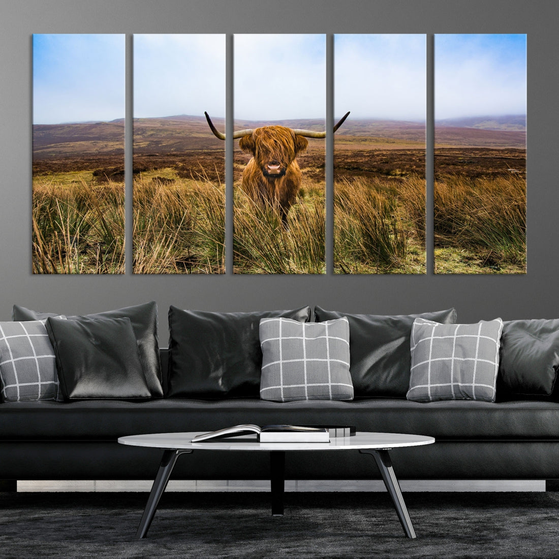 Highland Cow with Beautiful Landscape Canvas Wall Art Print Large Animal Art Print Farmhouse Ranch Farm Decor Cute Animals Cow Print Framed Ready to Hang Original Canvas Artwork