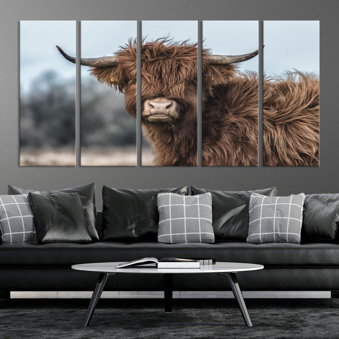 Fluffy Highland Cow Photograph Large Wall Art Canvas Print Cute Animals Picture Wall Decor Artwork for Living Room Farmhouse Printable Art Housewarming Gift Modern Home Art Decor