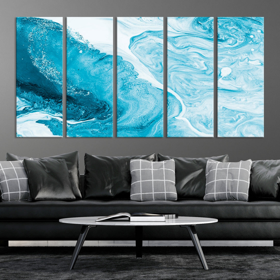 Bright Blue Abstract Painting on Canvas Large Marble Art Print