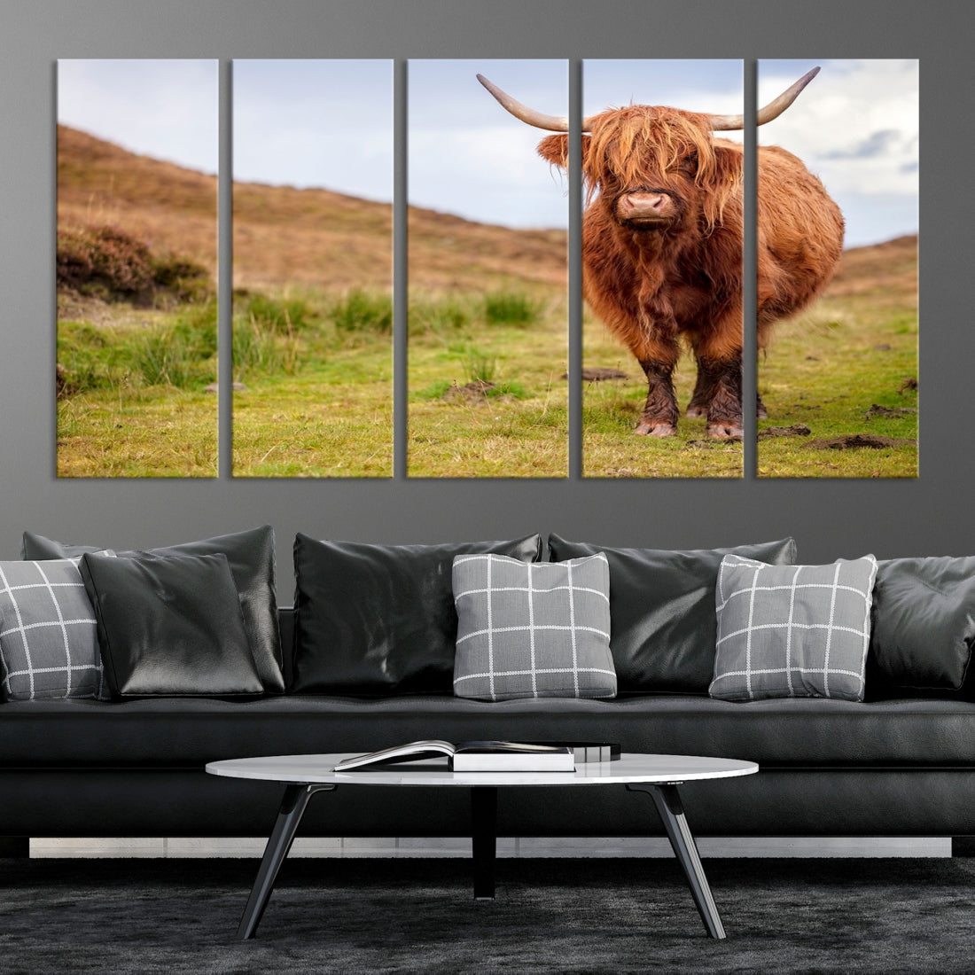 Highland Cow Large Animal Canvas Wall Art Texas Cow Canvas Art Cattle Photograph Art Canvas Picture Animal Art Print Home Decor Farmhouse Art Multi Panel Framed Wall Art Canvas Print