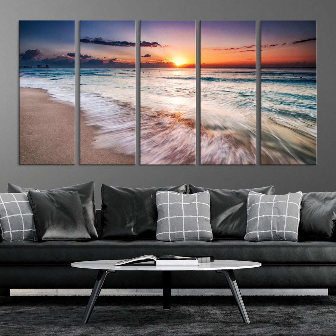 Serene Water Meets Radiant Sunset Clouds Wall Art Canvas Print