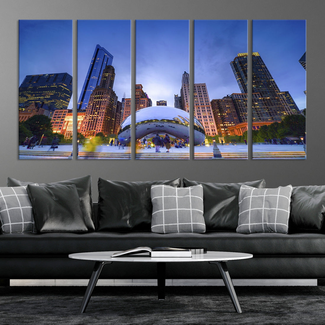 Chicago Night Skyline Wall Art Downtown Cityscape Canvas Picture Print Framed