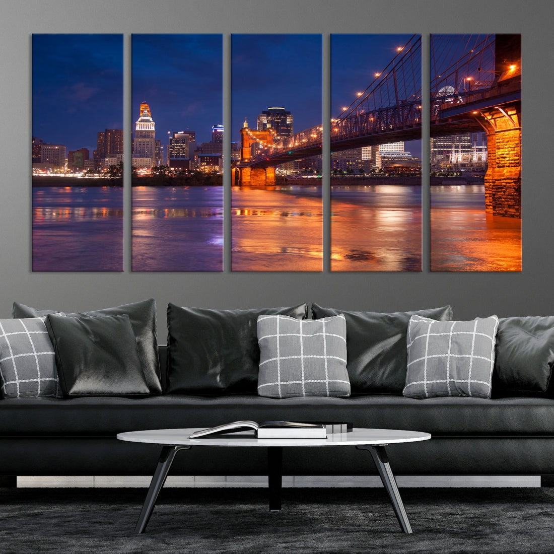 Cincinnati City Bridge Night Lights Canvas Wall Art Cincinnati Print