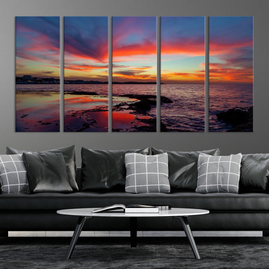 Fascinating Sunset over Horizon Beach Wall Art Canvas Print Large Wall Decor