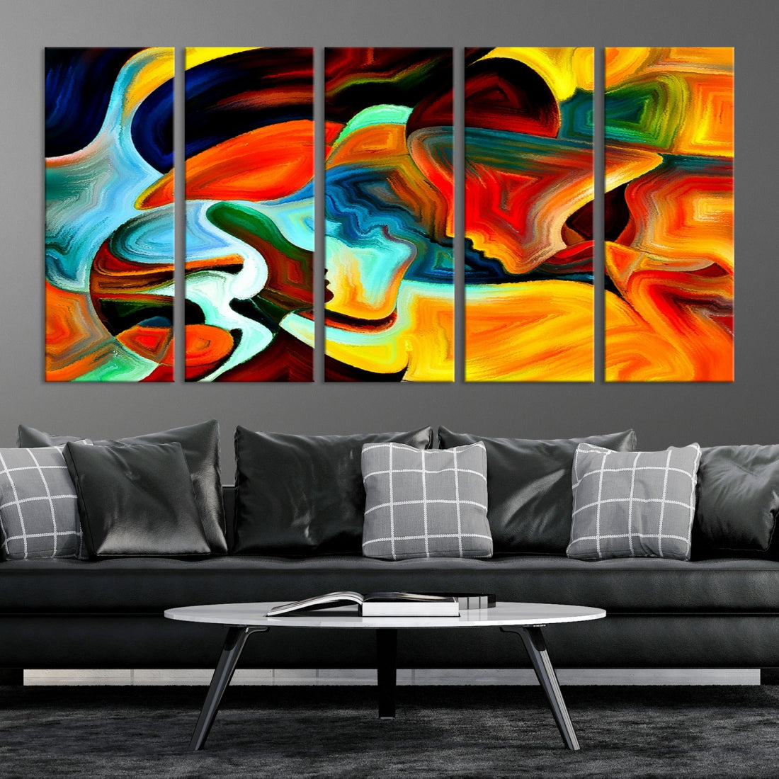 Abstract Human Faces Modern Painting Canvas Wall Art Print for Office