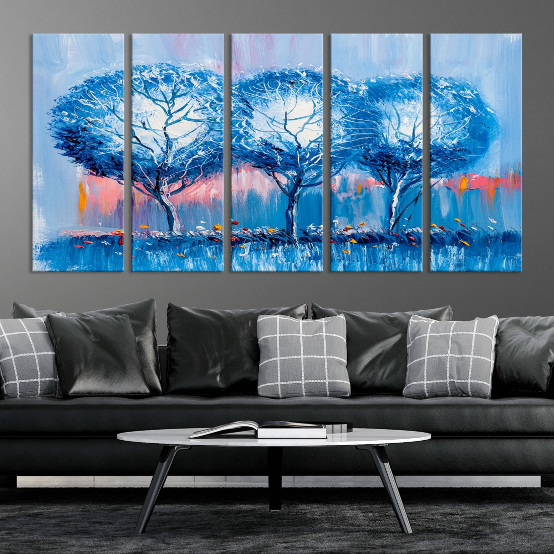 Abstract Blue Trees Oil Painting Printed on Canvas Wall Art Modern Wall Decor