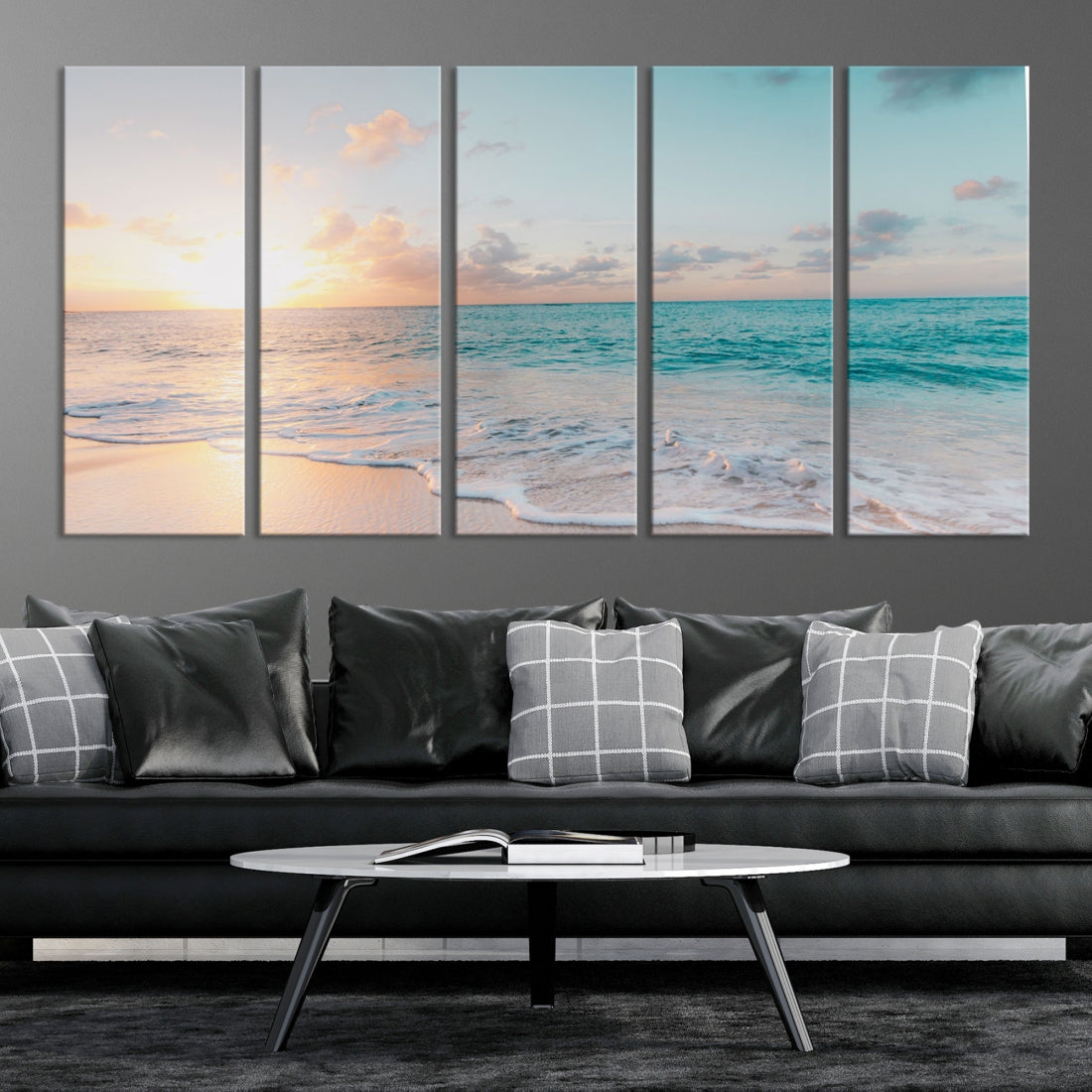 Appealing Sunset on Beach Canvas Wall Art Coastal Ocean Print