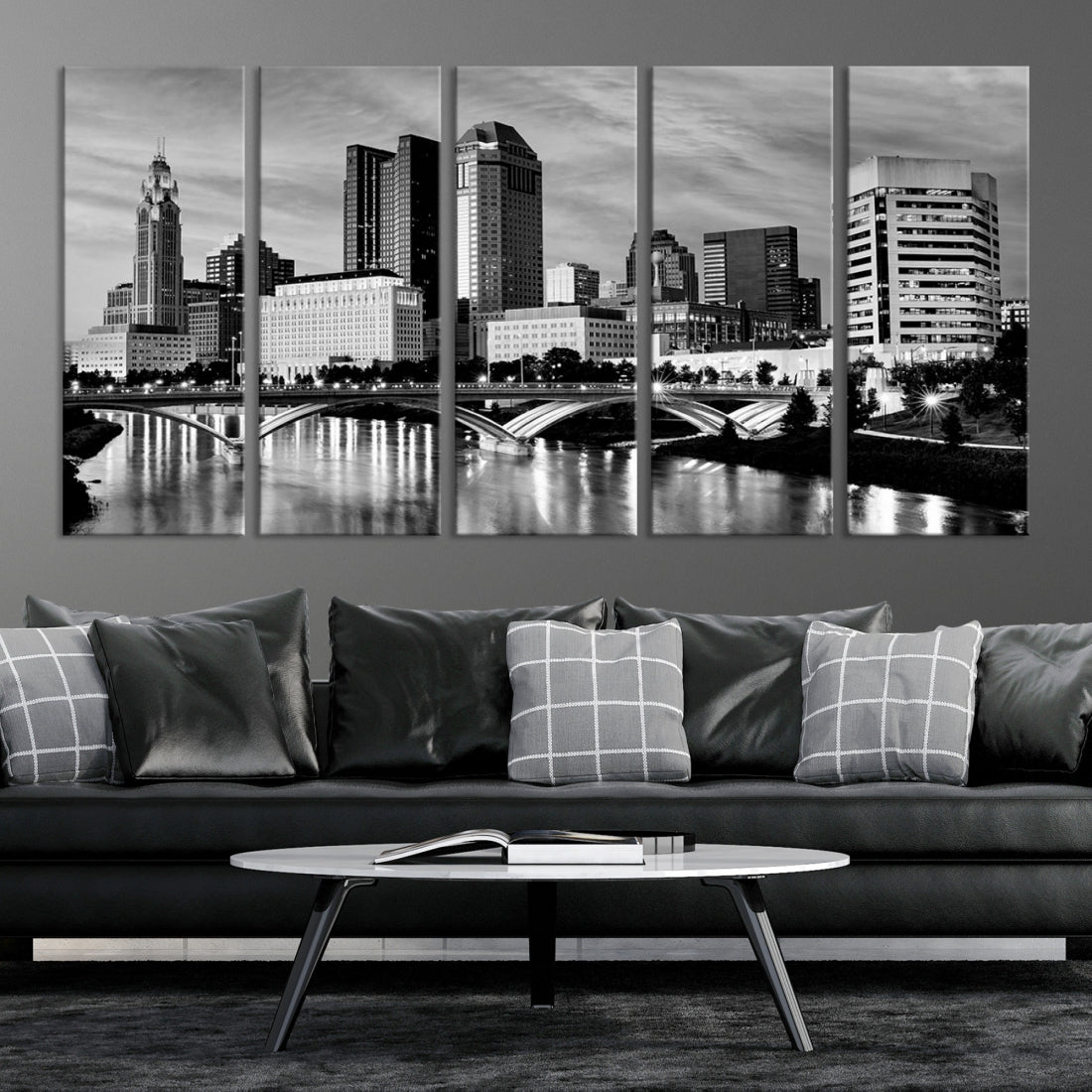 Black and White Columbus City Wall Art Skyline Cityscape Canvas Print