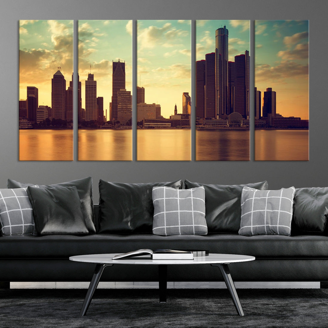 Detroit Downtown Towers Skyline Wall Art Cityscape Canvas Print