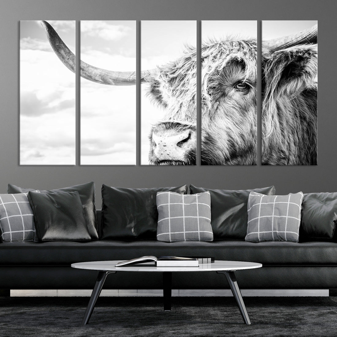 Highland Cow Canvas Wall Art Farmhouse Decor Cow Black White Print Rustic Wall Decor Animals Painting Scottish Cow Wall