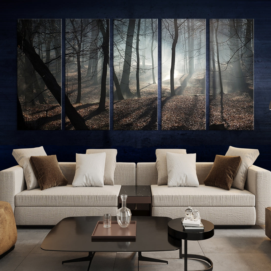 Large Wall Art Fascinating Foggy and Dark Forest Canvas Print