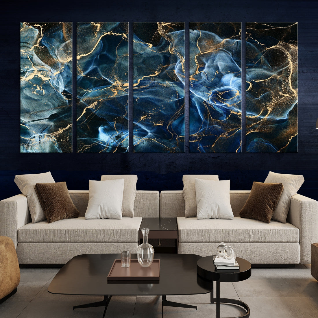 Navy Blue and Smokey Space Abstract Canvas Wall Art Giclee Print