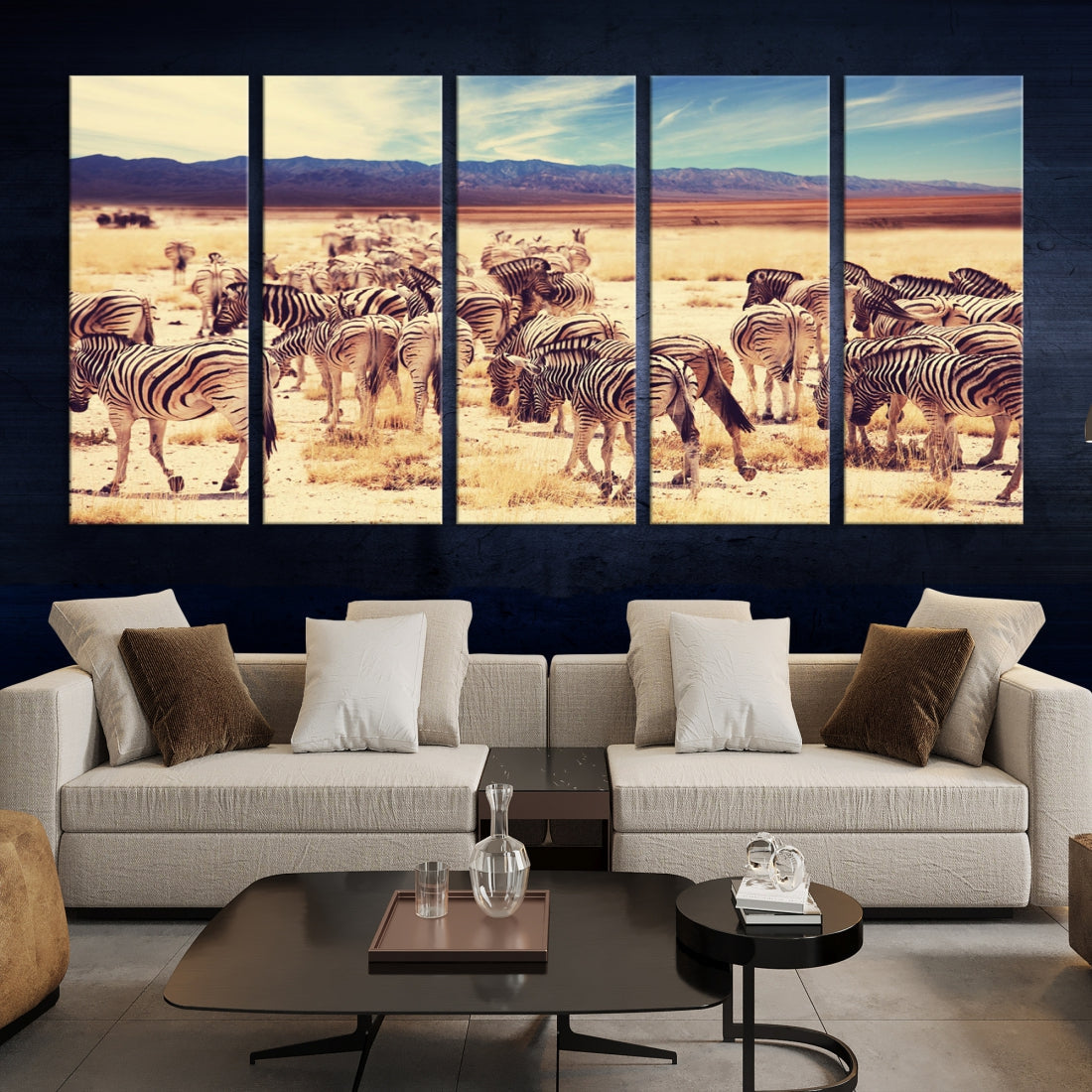 Zebras in the Savannah Africa Wild Animals Wildlife Photo Canvas Wall Art Giclee Print
