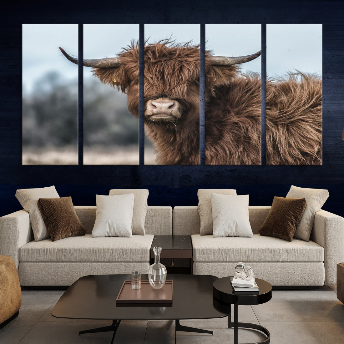 Fluffy Highland Cow Photograph Large Wall Art Canvas Print Cute Animals Picture Wall Decor Artwork for Living Room Farmhouse Printable Art Housewarming Gift Modern Home Art Decor