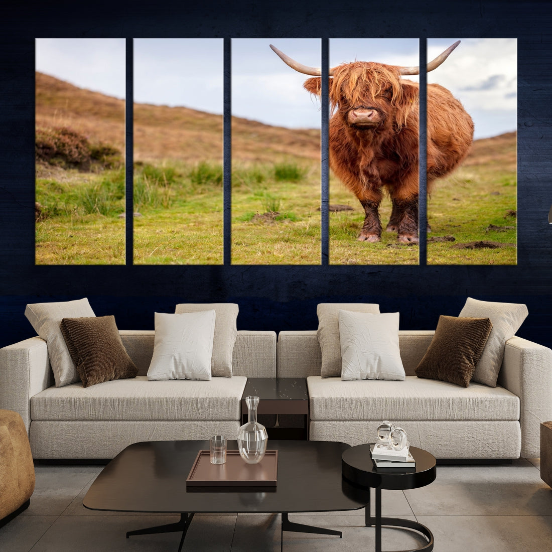 Highland Cow Large Animal Canvas Wall Art Texas Cow Canvas Art Cattle Photograph Art Canvas Picture Animal Art Print Home Decor Farmhouse Art Multi Panel Framed Wall Art Canvas Print