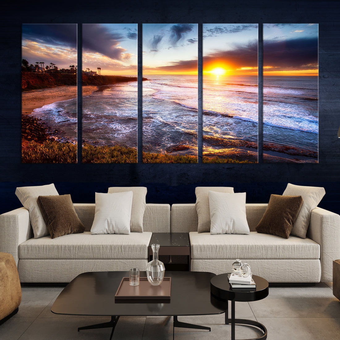 Ocean Beach Canvas Wall Art Beach Canvas, Coastal Sunset Tropical Island Beach Sunset Artwork Print