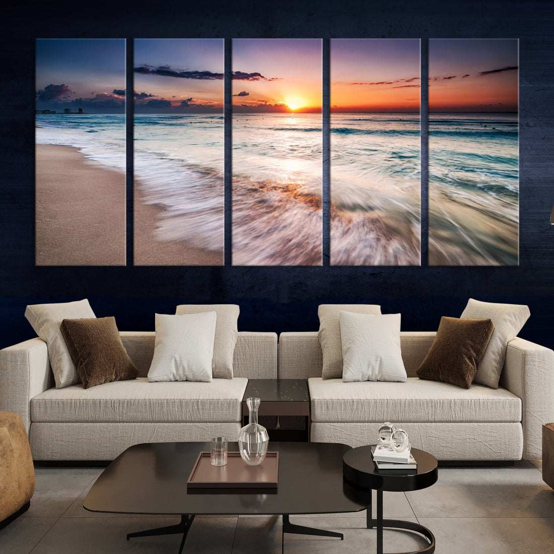 Serene Water Meets Radiant Sunset Clouds Wall Art Canvas Print