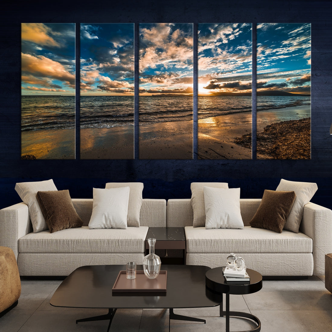 Ocean Beach Wall Art Canvas Print Sunset Artwork Print Coastal Wall Art